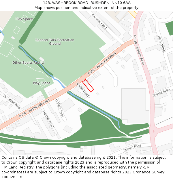 148, WASHBROOK ROAD, RUSHDEN, NN10 6AA: Location map and indicative extent of plot