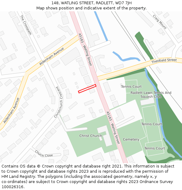 148, WATLING STREET, RADLETT, WD7 7JH: Location map and indicative extent of plot