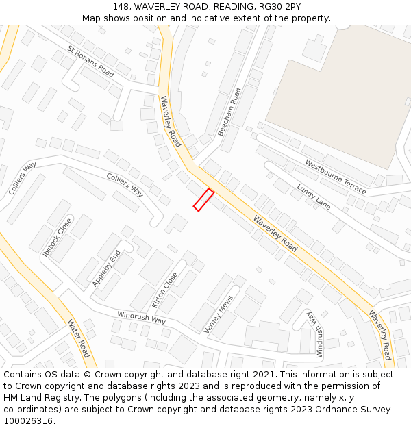148, WAVERLEY ROAD, READING, RG30 2PY: Location map and indicative extent of plot