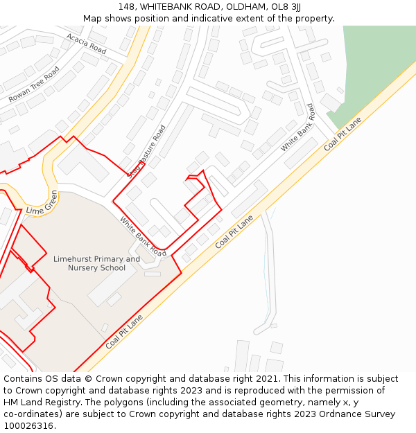 148, WHITEBANK ROAD, OLDHAM, OL8 3JJ: Location map and indicative extent of plot