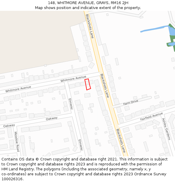 148, WHITMORE AVENUE, GRAYS, RM16 2JH: Location map and indicative extent of plot