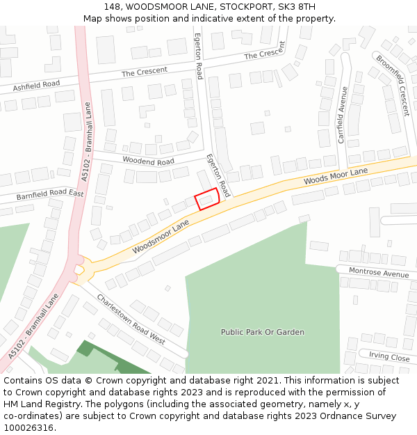 148, WOODSMOOR LANE, STOCKPORT, SK3 8TH: Location map and indicative extent of plot