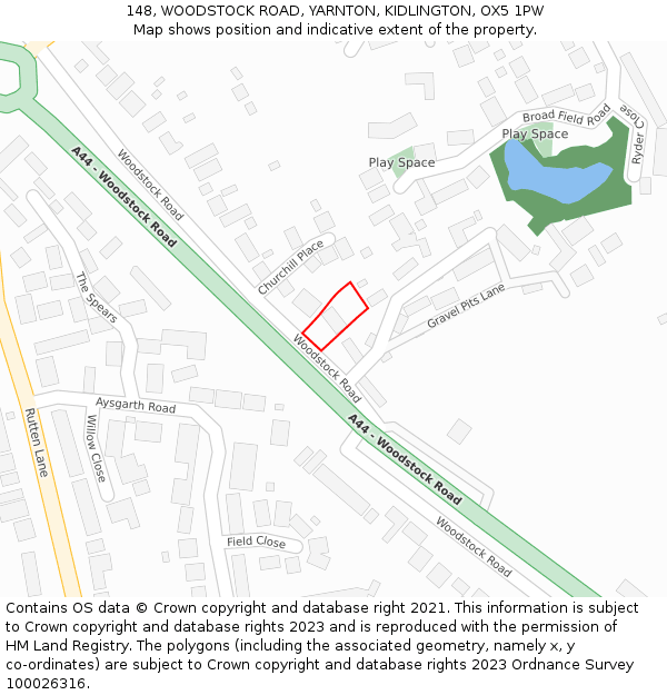 148, WOODSTOCK ROAD, YARNTON, KIDLINGTON, OX5 1PW: Location map and indicative extent of plot