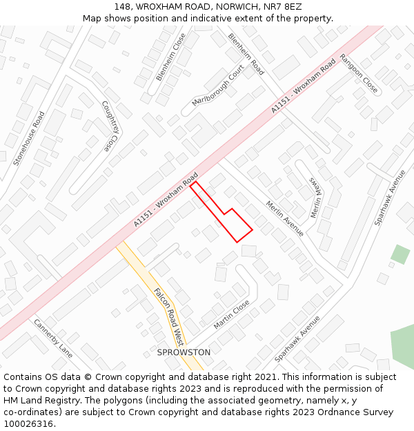 148, WROXHAM ROAD, NORWICH, NR7 8EZ: Location map and indicative extent of plot