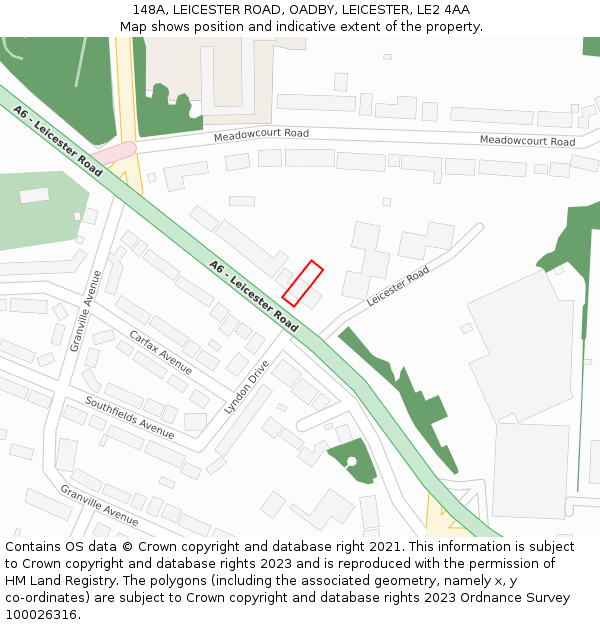 148A, LEICESTER ROAD, OADBY, LEICESTER, LE2 4AA: Location map and indicative extent of plot