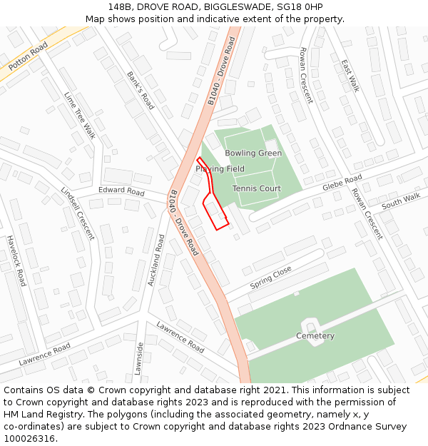 148B, DROVE ROAD, BIGGLESWADE, SG18 0HP: Location map and indicative extent of plot