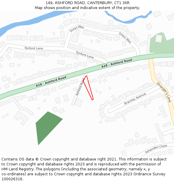 149, ASHFORD ROAD, CANTERBURY, CT1 3XR: Location map and indicative extent of plot