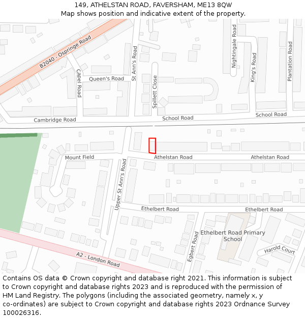 149, ATHELSTAN ROAD, FAVERSHAM, ME13 8QW: Location map and indicative extent of plot