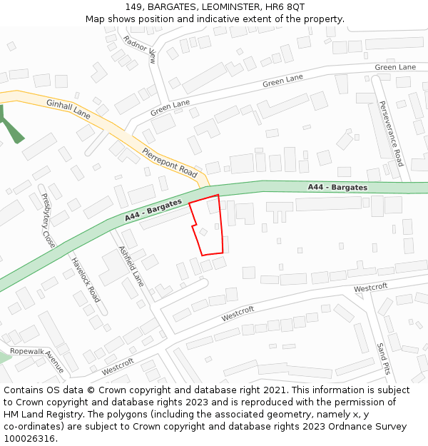 149, BARGATES, LEOMINSTER, HR6 8QT: Location map and indicative extent of plot