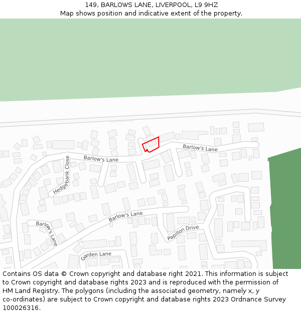 149, BARLOWS LANE, LIVERPOOL, L9 9HZ: Location map and indicative extent of plot