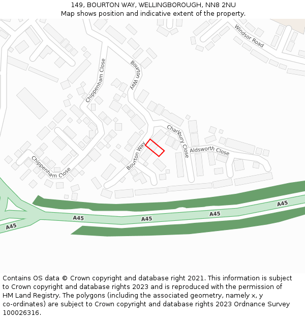 149, BOURTON WAY, WELLINGBOROUGH, NN8 2NU: Location map and indicative extent of plot