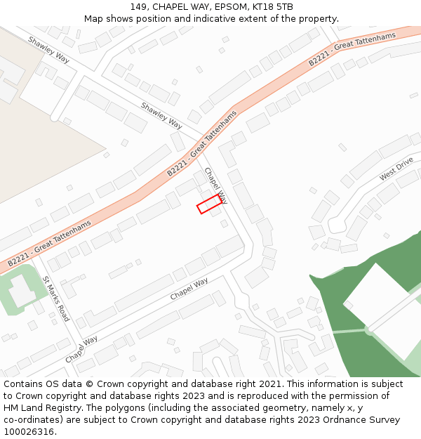 149, CHAPEL WAY, EPSOM, KT18 5TB: Location map and indicative extent of plot