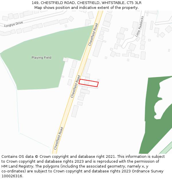 149, CHESTFIELD ROAD, CHESTFIELD, WHITSTABLE, CT5 3LR: Location map and indicative extent of plot