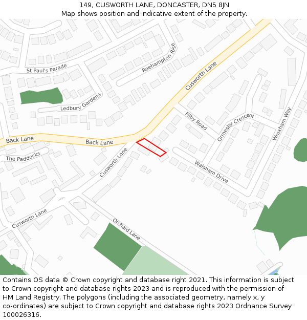 149, CUSWORTH LANE, DONCASTER, DN5 8JN: Location map and indicative extent of plot