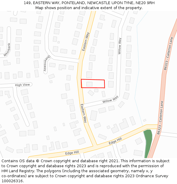 149, EASTERN WAY, PONTELAND, NEWCASTLE UPON TYNE, NE20 9RH: Location map and indicative extent of plot