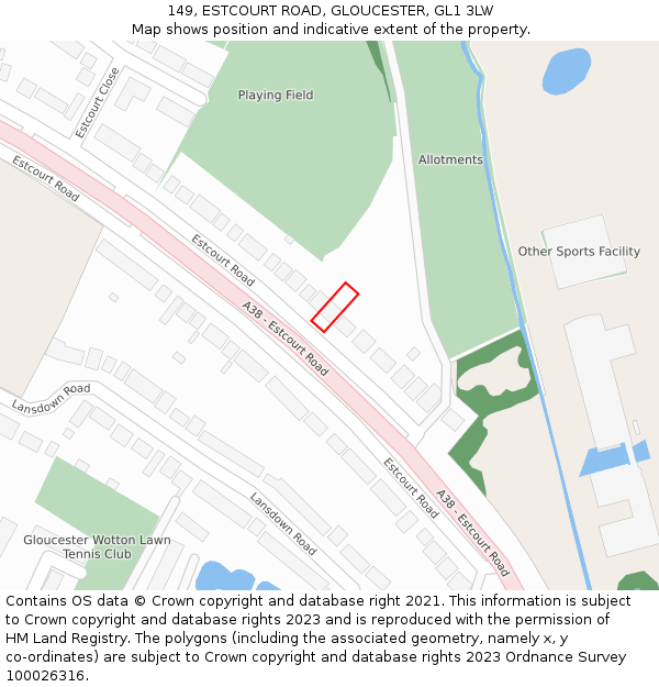 149, ESTCOURT ROAD, GLOUCESTER, GL1 3LW: Location map and indicative extent of plot