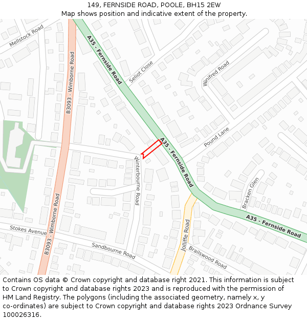 149, FERNSIDE ROAD, POOLE, BH15 2EW: Location map and indicative extent of plot