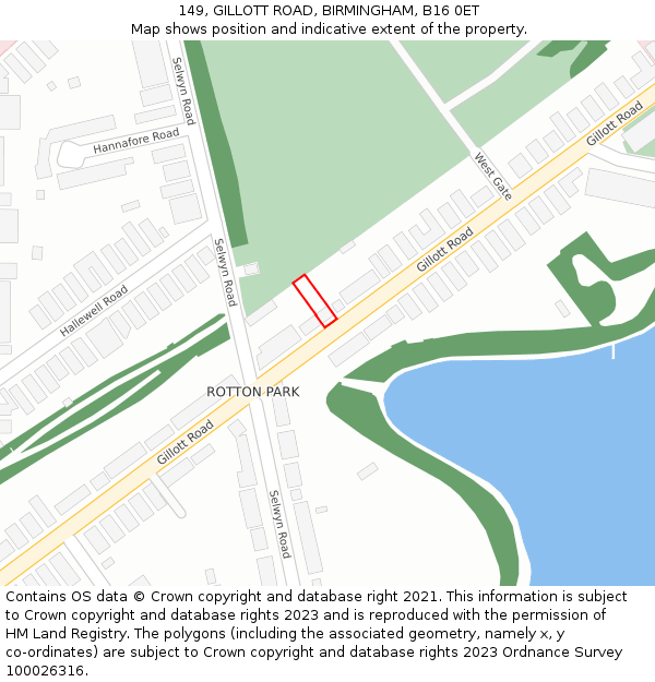 149, GILLOTT ROAD, BIRMINGHAM, B16 0ET: Location map and indicative extent of plot