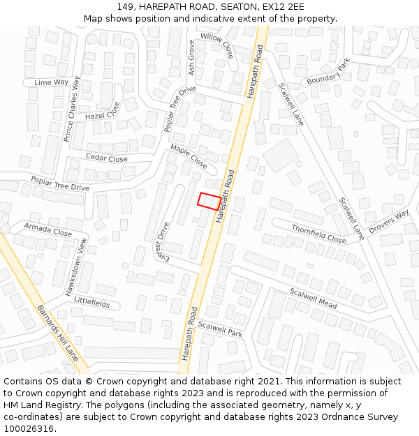 149, HAREPATH ROAD, SEATON, EX12 2EE: Location map and indicative extent of plot