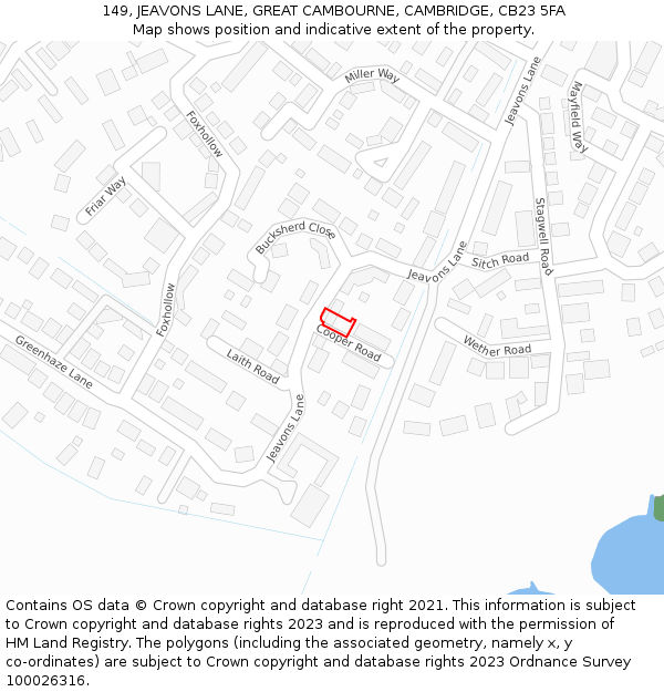 149, JEAVONS LANE, GREAT CAMBOURNE, CAMBRIDGE, CB23 5FA: Location map and indicative extent of plot