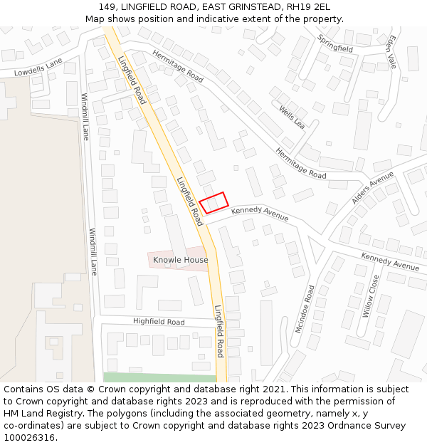 149, LINGFIELD ROAD, EAST GRINSTEAD, RH19 2EL: Location map and indicative extent of plot