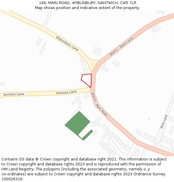 149, MAIN ROAD, WYBUNBURY, NANTWICH, CW5 7LR: Location map and indicative extent of plot