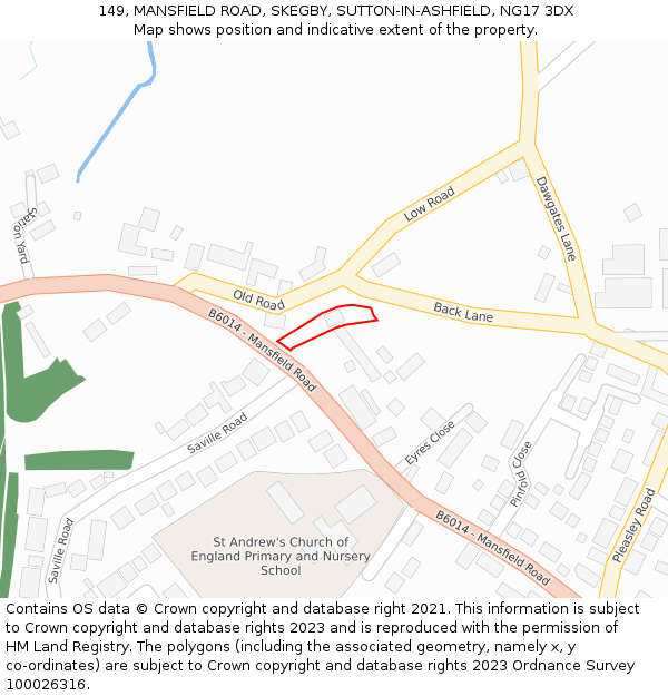 149, MANSFIELD ROAD, SKEGBY, SUTTON-IN-ASHFIELD, NG17 3DX: Location map and indicative extent of plot