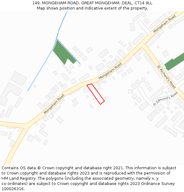149, MONGEHAM ROAD, GREAT MONGEHAM, DEAL, CT14 9LL: Location map and indicative extent of plot