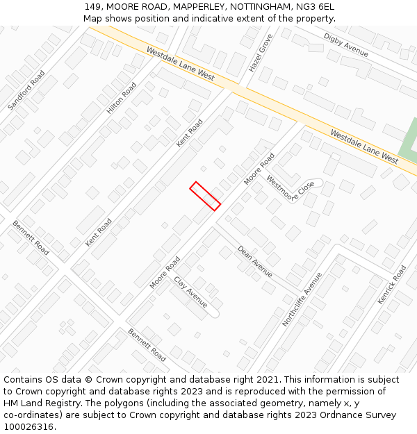 149, MOORE ROAD, MAPPERLEY, NOTTINGHAM, NG3 6EL: Location map and indicative extent of plot
