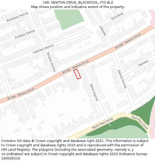 149, NEWTON DRIVE, BLACKPOOL, FY3 8LZ: Location map and indicative extent of plot