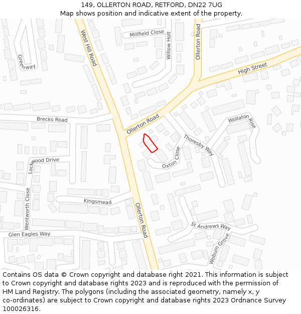 149, OLLERTON ROAD, RETFORD, DN22 7UG: Location map and indicative extent of plot