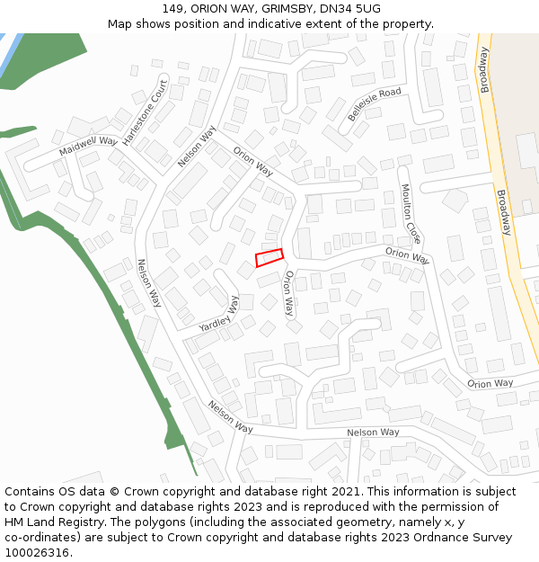 149, ORION WAY, GRIMSBY, DN34 5UG: Location map and indicative extent of plot