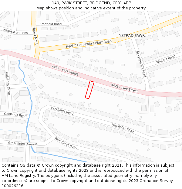149, PARK STREET, BRIDGEND, CF31 4BB: Location map and indicative extent of plot
