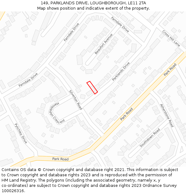 149, PARKLANDS DRIVE, LOUGHBOROUGH, LE11 2TA: Location map and indicative extent of plot