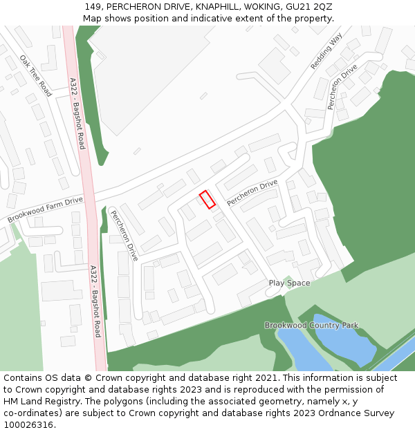 149, PERCHERON DRIVE, KNAPHILL, WOKING, GU21 2QZ: Location map and indicative extent of plot