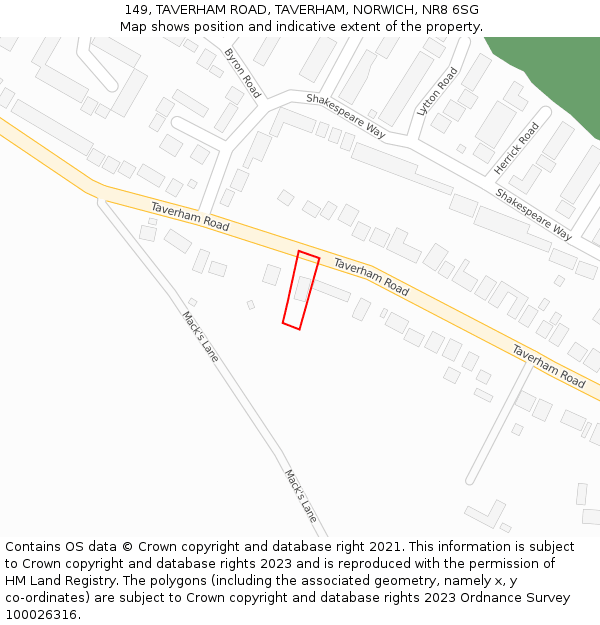 149, TAVERHAM ROAD, TAVERHAM, NORWICH, NR8 6SG: Location map and indicative extent of plot