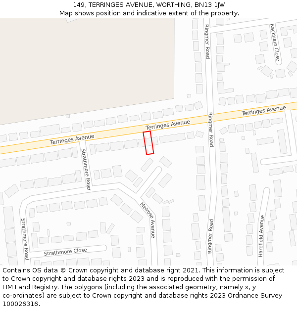 149, TERRINGES AVENUE, WORTHING, BN13 1JW: Location map and indicative extent of plot