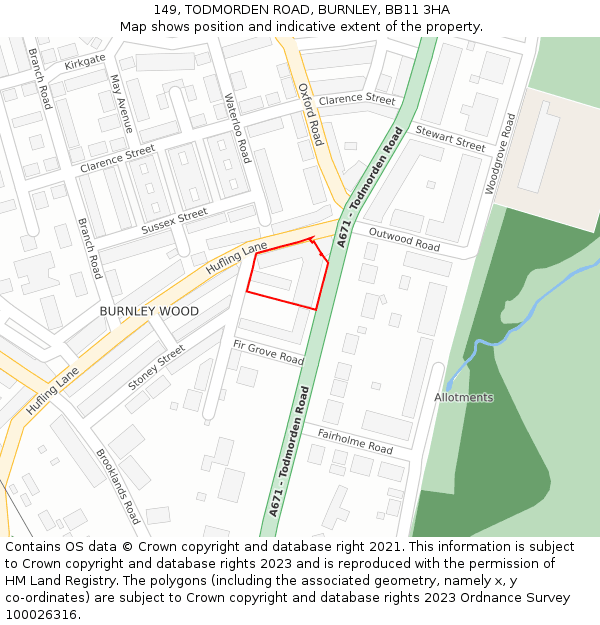 149, TODMORDEN ROAD, BURNLEY, BB11 3HA: Location map and indicative extent of plot