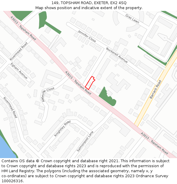 149, TOPSHAM ROAD, EXETER, EX2 4SQ: Location map and indicative extent of plot