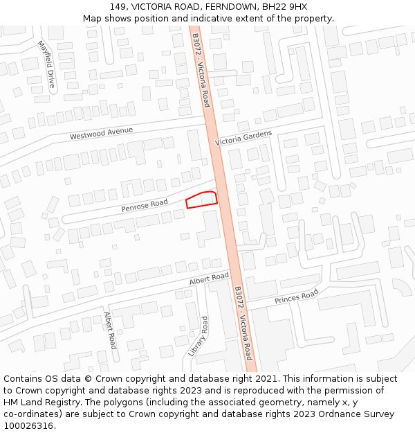 149, VICTORIA ROAD, FERNDOWN, BH22 9HX: Location map and indicative extent of plot