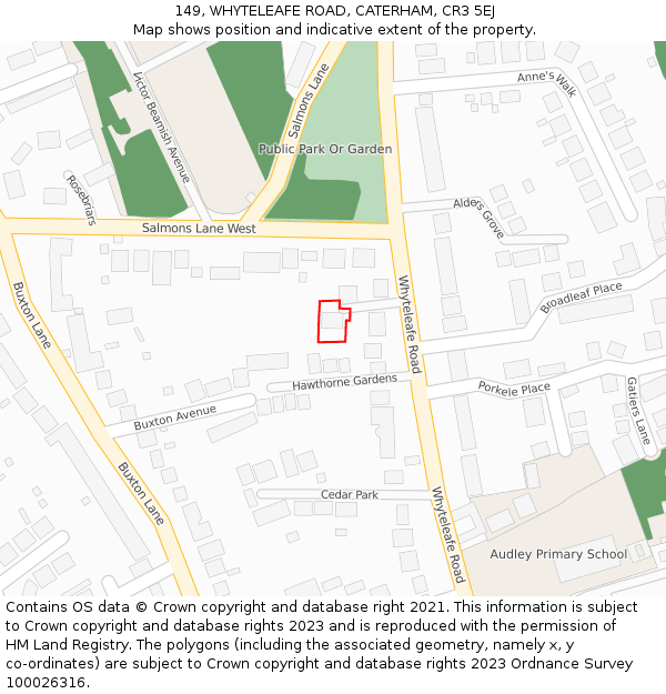 149, WHYTELEAFE ROAD, CATERHAM, CR3 5EJ: Location map and indicative extent of plot