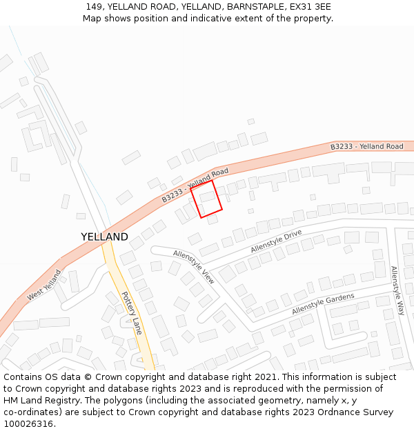 149, YELLAND ROAD, YELLAND, BARNSTAPLE, EX31 3EE: Location map and indicative extent of plot