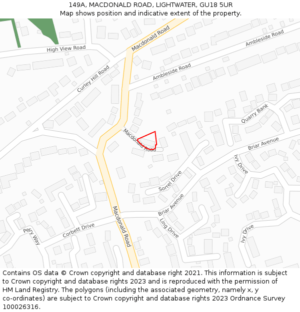 149A, MACDONALD ROAD, LIGHTWATER, GU18 5UR: Location map and indicative extent of plot