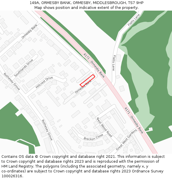 149A, ORMESBY BANK, ORMESBY, MIDDLESBROUGH, TS7 9HP: Location map and indicative extent of plot