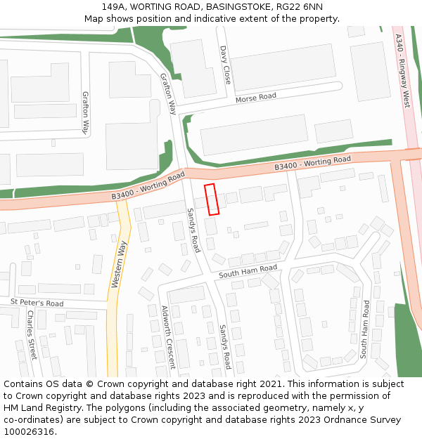 149A, WORTING ROAD, BASINGSTOKE, RG22 6NN: Location map and indicative extent of plot