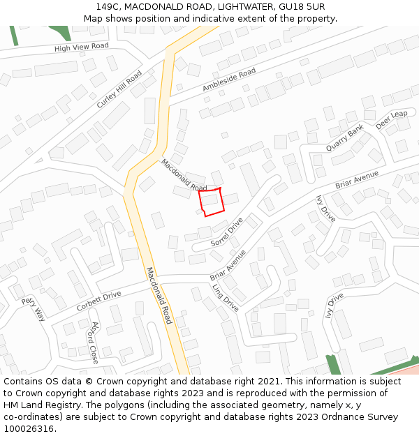 149C, MACDONALD ROAD, LIGHTWATER, GU18 5UR: Location map and indicative extent of plot