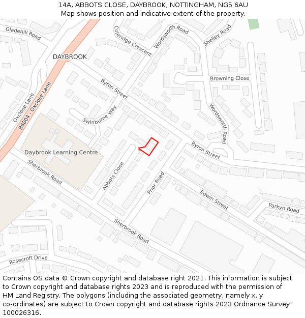 14A, ABBOTS CLOSE, DAYBROOK, NOTTINGHAM, NG5 6AU: Location map and indicative extent of plot