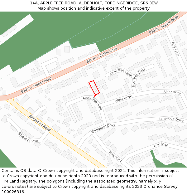 14A, APPLE TREE ROAD, ALDERHOLT, FORDINGBRIDGE, SP6 3EW: Location map and indicative extent of plot