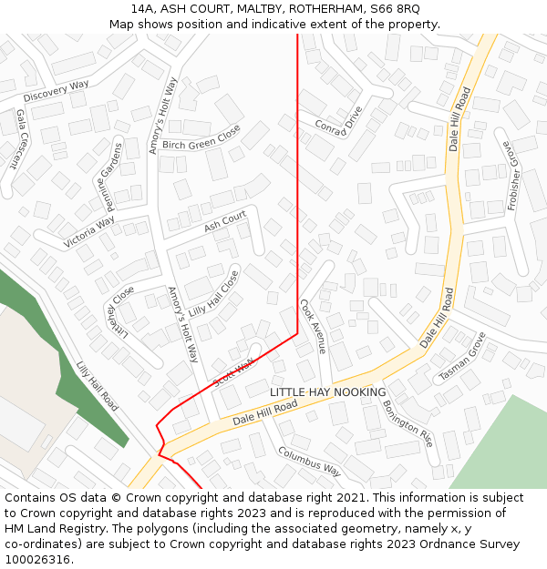 14A, ASH COURT, MALTBY, ROTHERHAM, S66 8RQ: Location map and indicative extent of plot