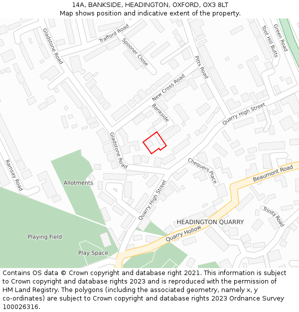 14A, BANKSIDE, HEADINGTON, OXFORD, OX3 8LT: Location map and indicative extent of plot